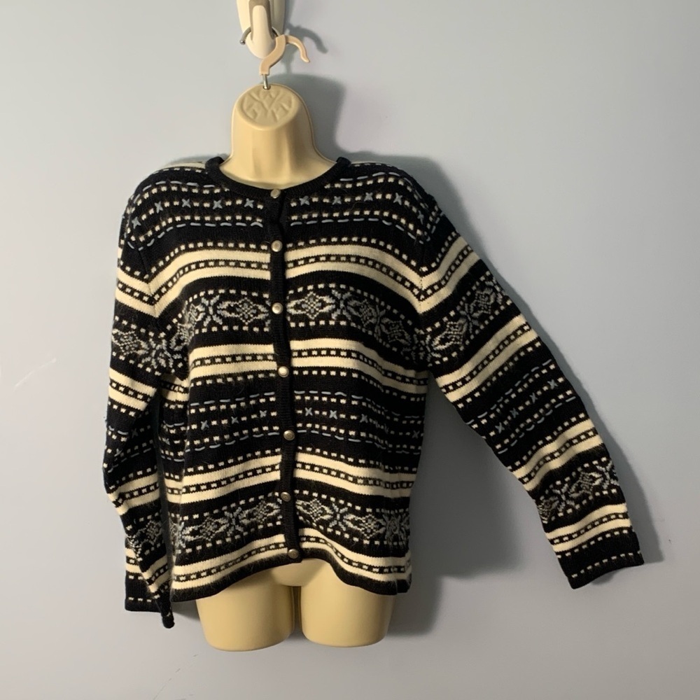 Christopher & Banks hand knit Angora rabbit hair whip stitch cardigan navy large